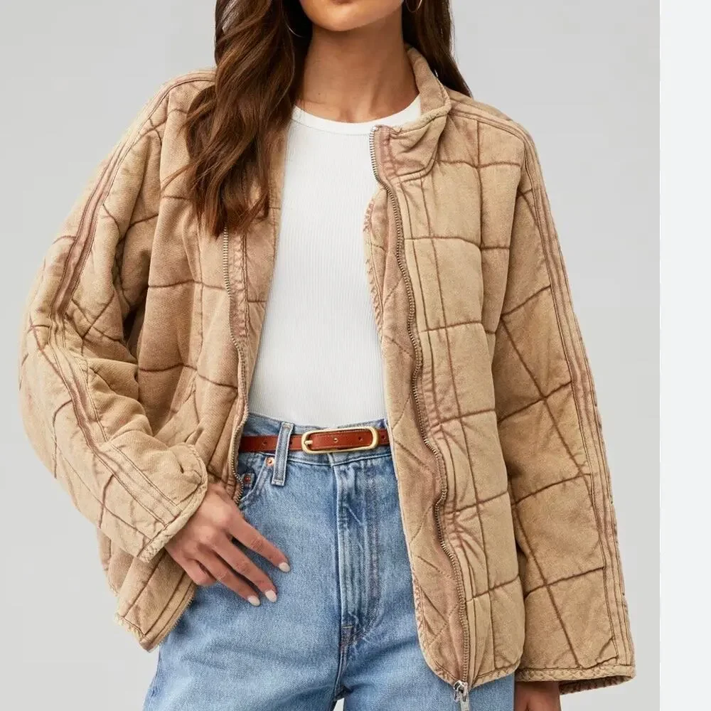 Free People Dolman Quilted Knit Jacket Champagne Women’s Size Medium